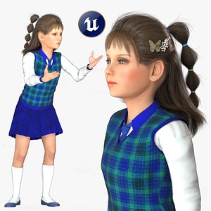 Realistic Rigged Little School Girl-Lima Character 3D Model1