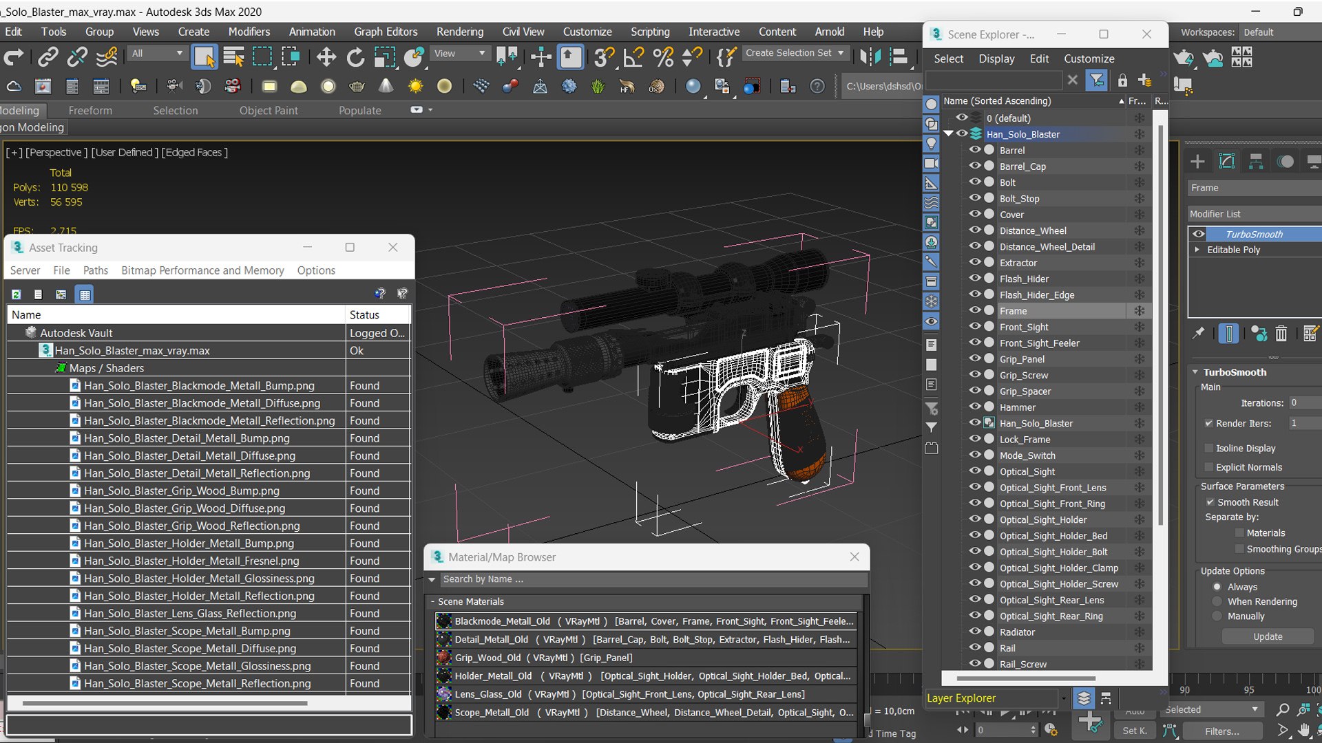 Han Solo Blaster 3D model https://p.turbosquid.com/ts-thumb/v8/rRshKk/9a/hansoloblaster3dmodel021/jpg/1722287175/1920x1080/fit_q87/328b6ae71c60e080f8dc282b4cf44b6a3e09f25f/hansoloblaster3dmodel021.jpg