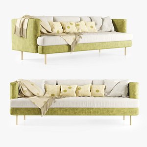 3D model velour triple sofa