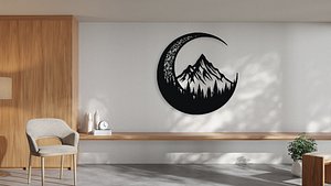 Crescent Moon Mountain Forest Wall Art Decor