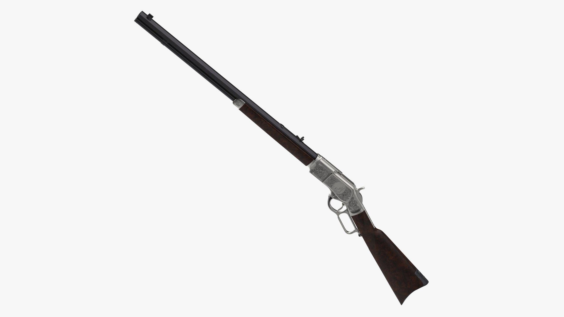 Engraved Winchester Model 1873 Silvered Case Rigged 3D model preview