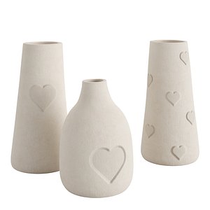 3D Heart Vase Trio model