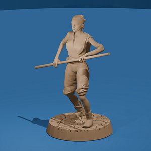 Wasteland Fighter Woman with Staff Post-Apocalyptic STL Model 3D model