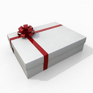 3D Gift Box - Wide Rectangular with Tied Ribbon Rosette model