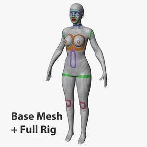 3D Female Base Mesh - Full Rig - Woman Girl Character Low-poly model