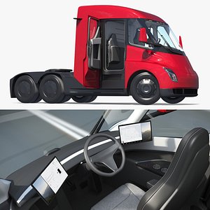 Tesla Semi Electric Truck Red Rigged 3D model