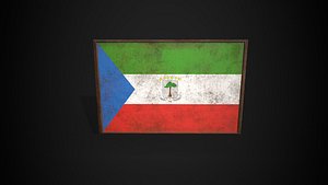 3D Old Picture Frame With Equatorial Guinea  Flag - Game Ready PBR Low-poly 3D Model