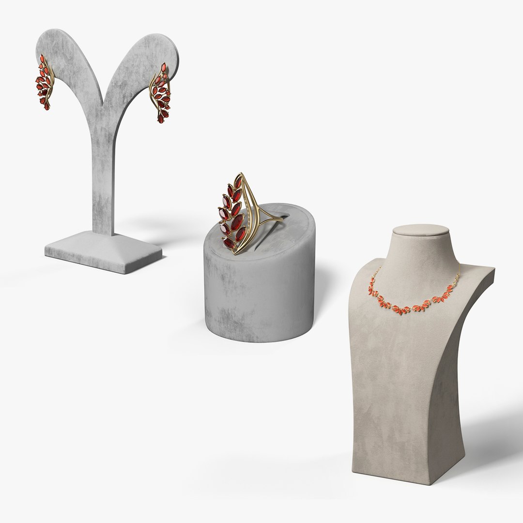 Gold Jewelry on Stand Collection 3D model preview
