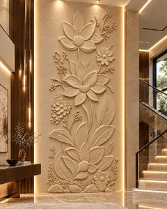 Modern Botanical Floral Relief Wall Art STL CNC 3D Print 04