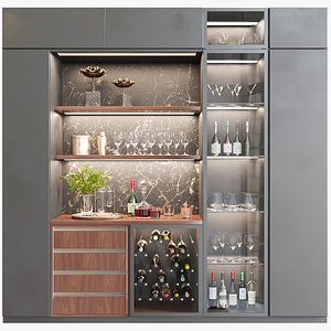 Wardrobe with bar and alcohol 3D model