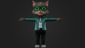 Stylized Cool Cat Character PBR Textured Game Ready