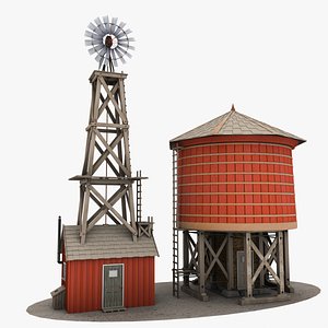 farm windmill water tower 3d model