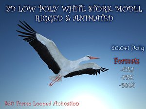 white stork rigged animation flying max