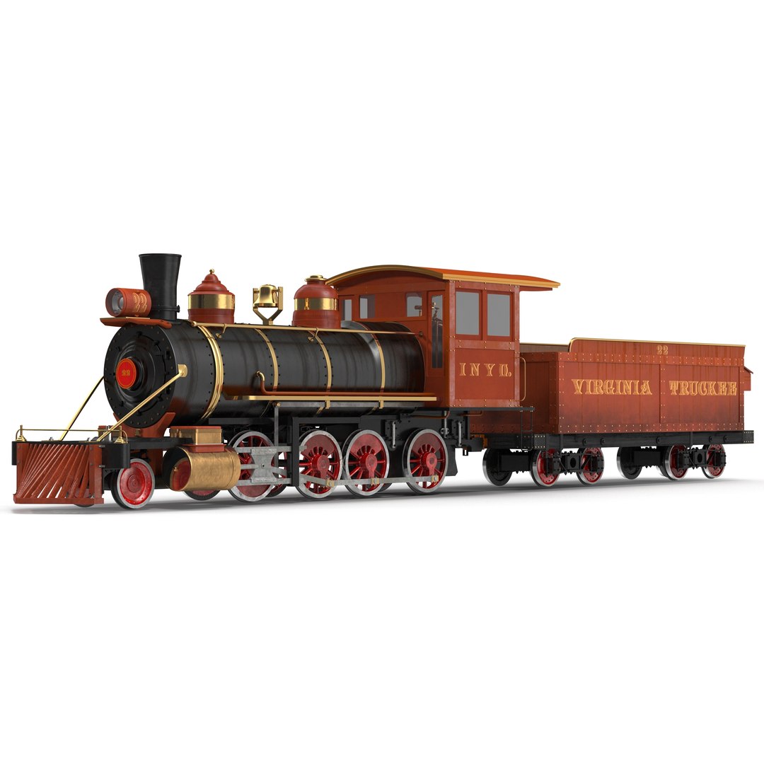 Steam Train with Wagon 2 3D Model 3D model preview