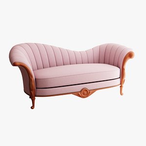 3D model Furniture Sofa Chaise Lounge Light Pink Linen Cherry Natural Woods Legs 016