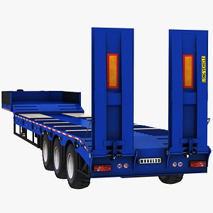 3D Lowbed Trailer 6 Wheel Blue