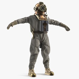 3D Vintage Diving Dress with Air Tank T Pose Brass
