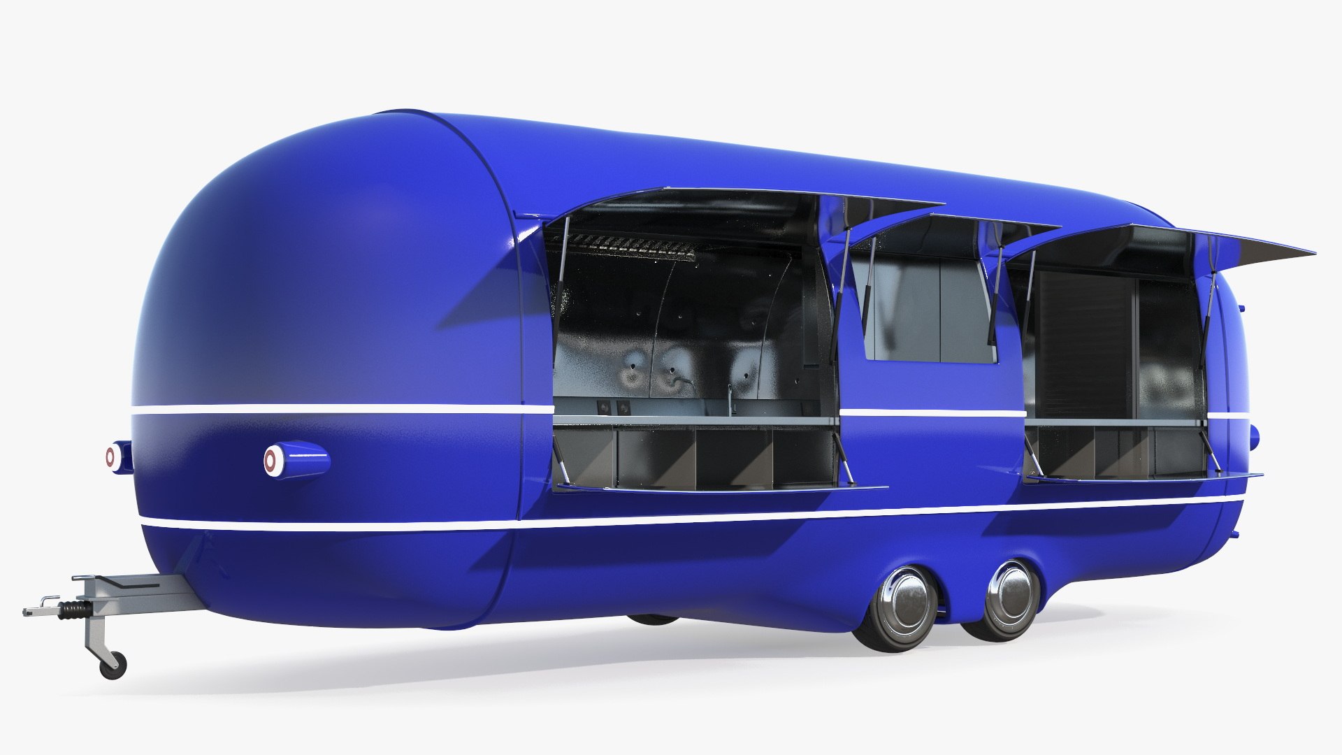 Round Food Trailer Blue Rigged 3D model preview