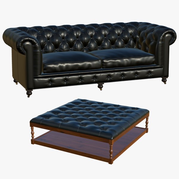 Chesterfield Coffee Table With Leather Sofa 3D model