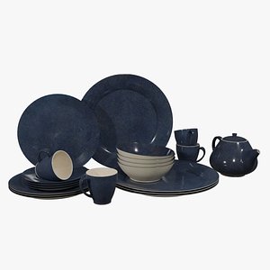 3D Set of ceramic dishes High poly UV map
