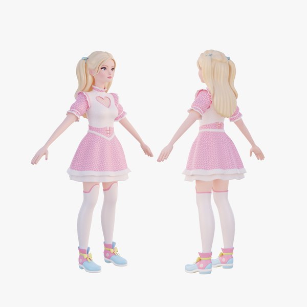 Stylized girl in pink costume model