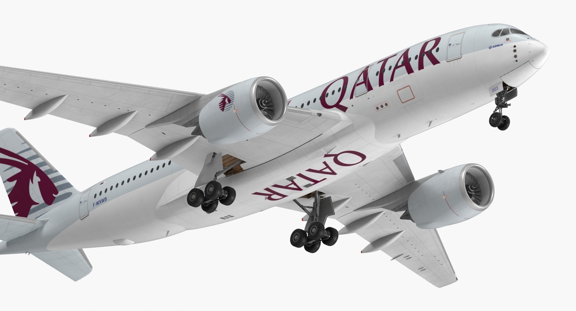 Airbus A350-800 Qatar Rigged 3D Model preview
