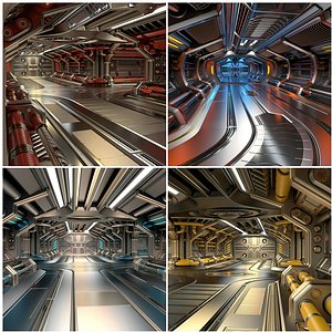 Sci Fi Space Corridors 4 in 1 3D model