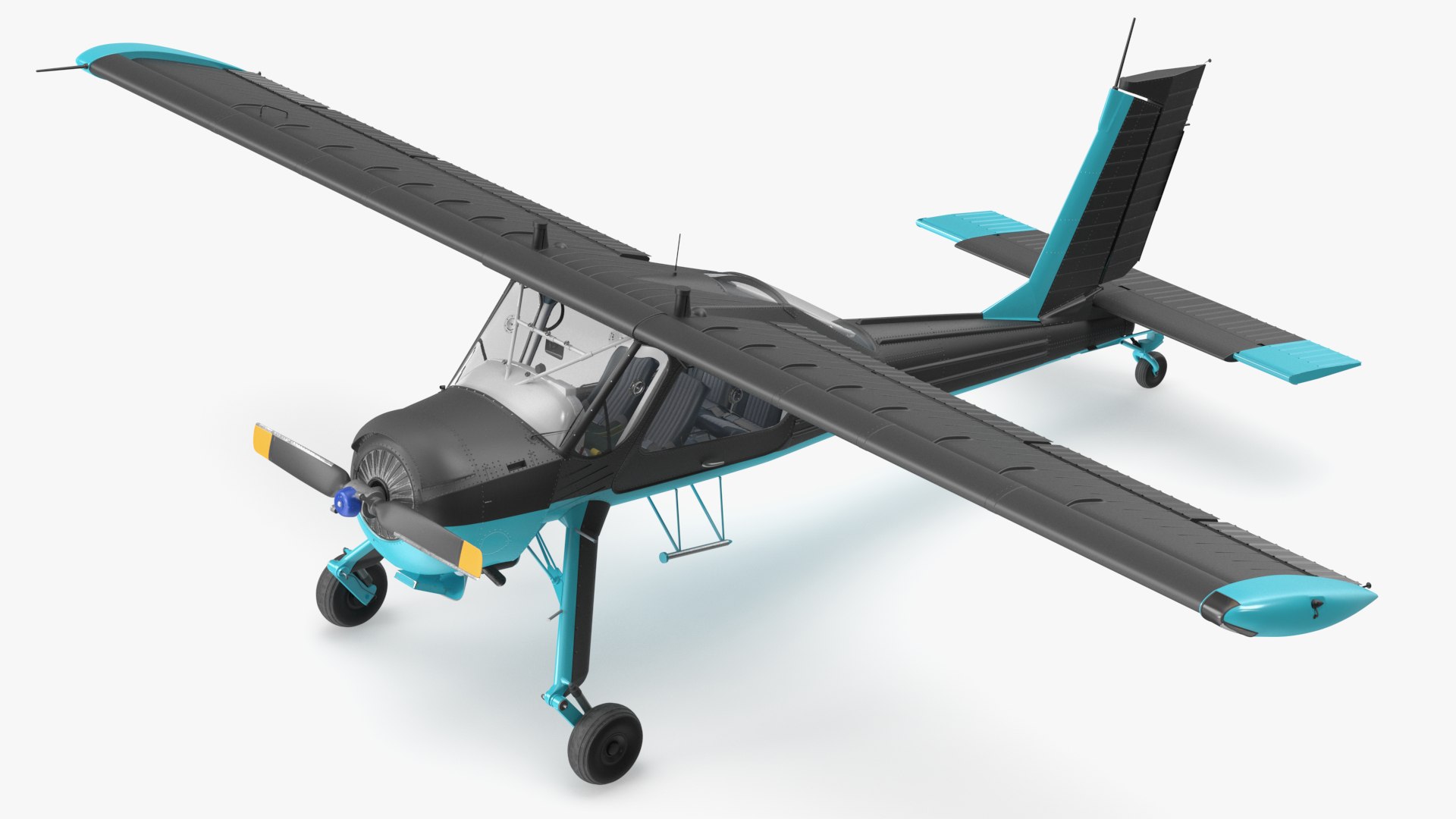 American Light Aircraft Black Rigged for Cinema 4D 3D model preview