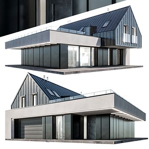 3D Modern house 10 at night model