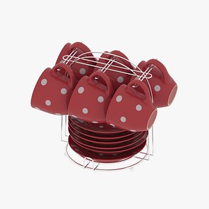 Set of dishes and cups with metal holder 3D model