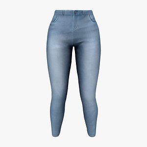 High Waist Stretch Blue Denim Jeans Pants 3D model