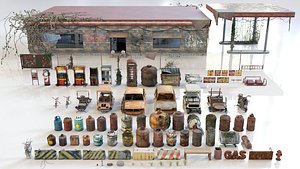 Post-Apocalyptic Junkyard Rusty Gas Station Props Pack 217 3d assets 3D model