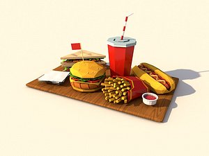 Cartoon Low Poly Paper Food Pack