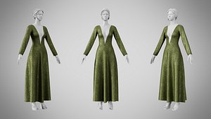 Dress 35 Olive Green Velvet With Design 3D model