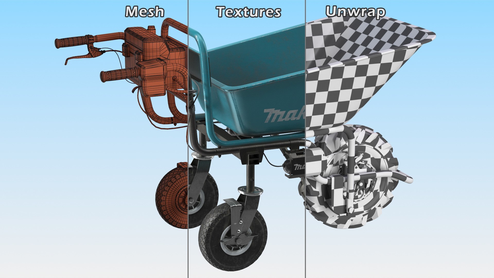 3D Makita DCU180ZB Electric Wheelbarrow with Bucket Dusty model https://p.turbosquid.com/ts-thumb/vF/3YVUOD/72/makitadcu180zbelectricwheelbarrowwithbucketdustymb3dmodel020/jpg/1645001019/1920x1080/fit_q87/94bbef0bd283c68a119a9f8ae23cd6bb7c4ab625/makitadcu180zbelectricwheelbarrowwithbucketdustymb3dmodel020.jpg