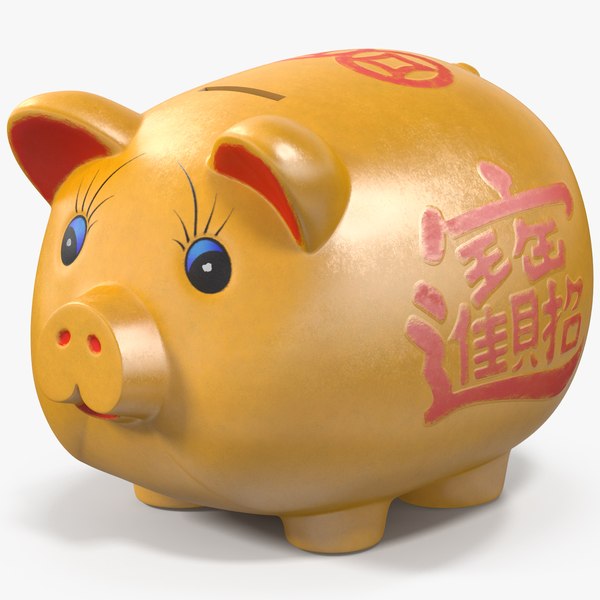 Ceramic Gold Chinese Piggy Bank