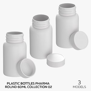 Plastic Bottles Pharma Round 60ml Collection 02 - 3 models 3D model
