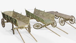 Wooden Medieval Cart 02 PBR Game Ready 3D model