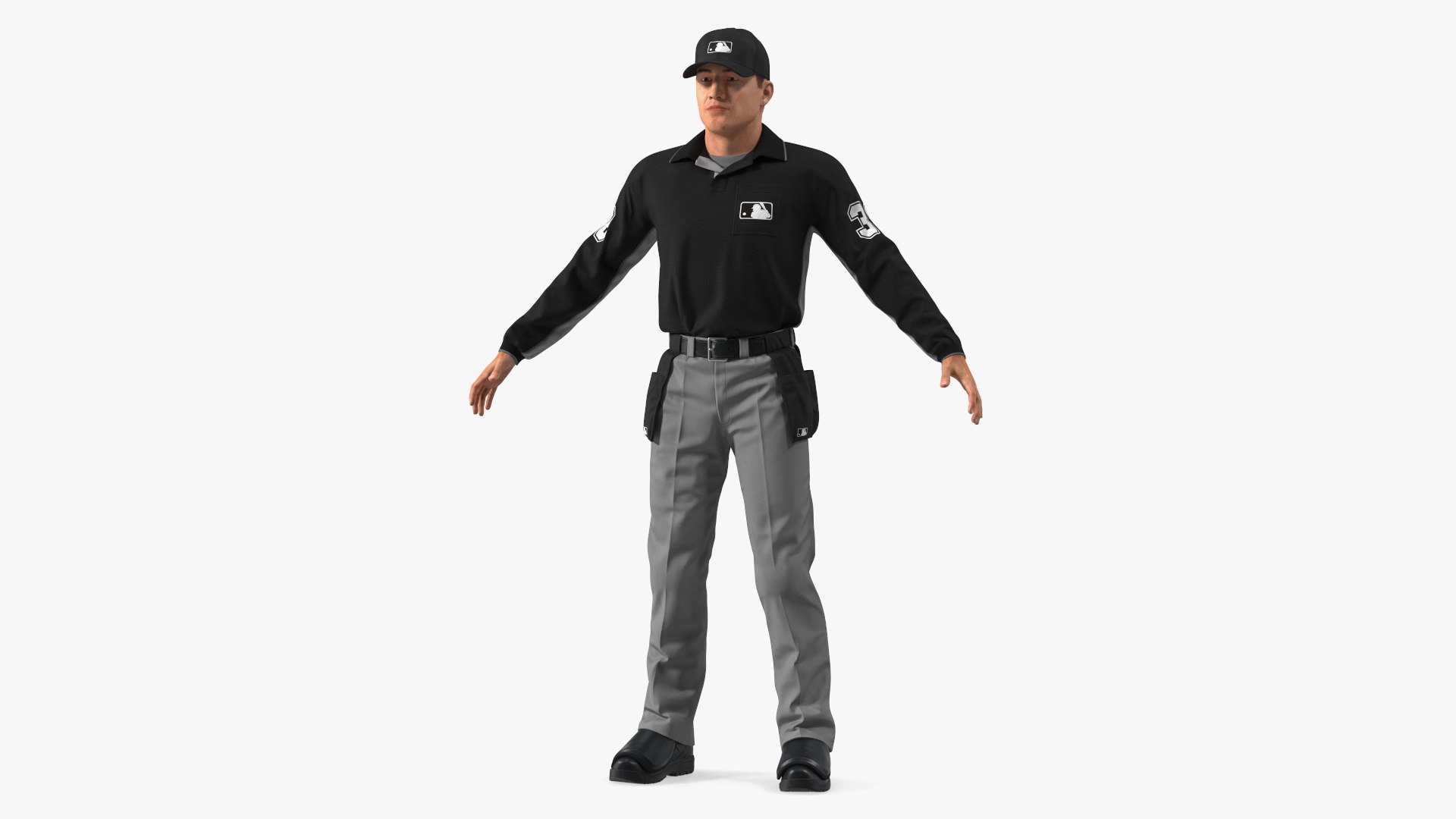 Baseball Umpire in Cap Basic Pose Fur 3D model preview