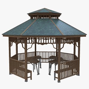 3D Wood Garden Pergola - Gazebo 01 model