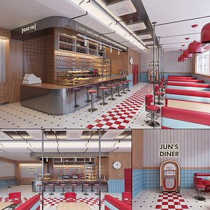 Diner Exterior and Interior 3D