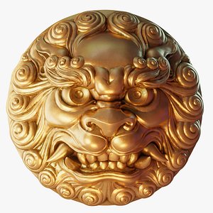 Ancient Chinese traditional culture lion head relief shield 3D