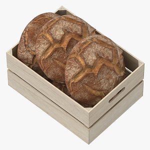 3D Wooden Crate With Bread Loaf 01