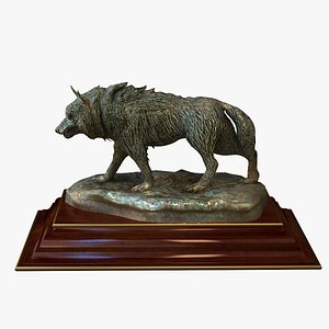 statuette bronze wolf 3d obj