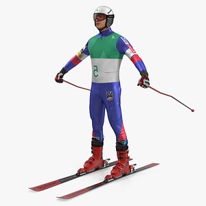 3D model downhill male skier skiing