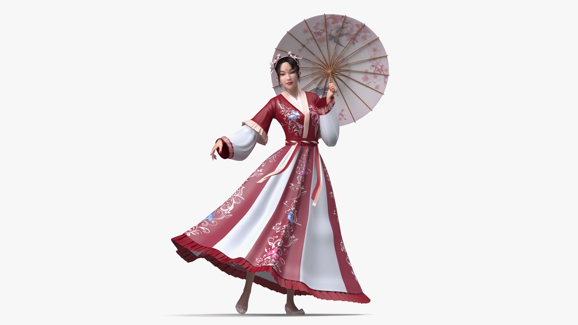 Traditional Style Chinese Young Woman Dancing 3D model preview