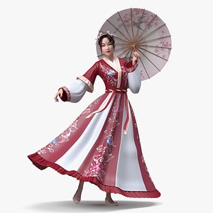 3D Traditional Style Chinese Young Woman Dancing