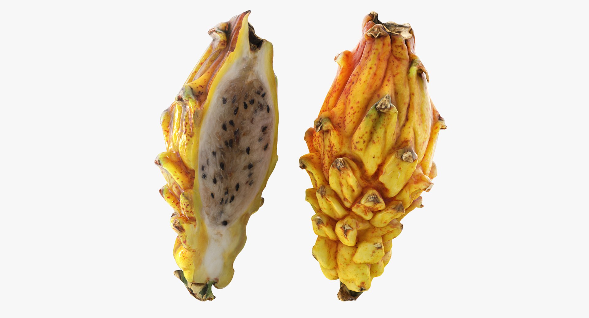 Yellow Dragonfruit Whole And Half 3D model preview