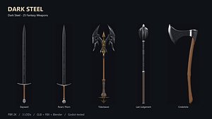 Dark Steel 25 Fantasy Weapons PBR 2K 3 LODs