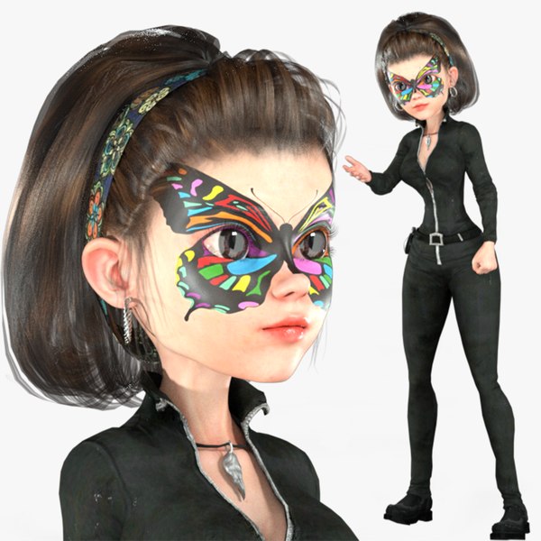 3D Cartoon 3D Rigged Little Fighter Girl Character 3D Model model